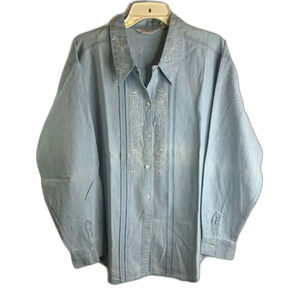 Honors Apparel Granny Core Embroidered Denim Button Up Shirt Size Large